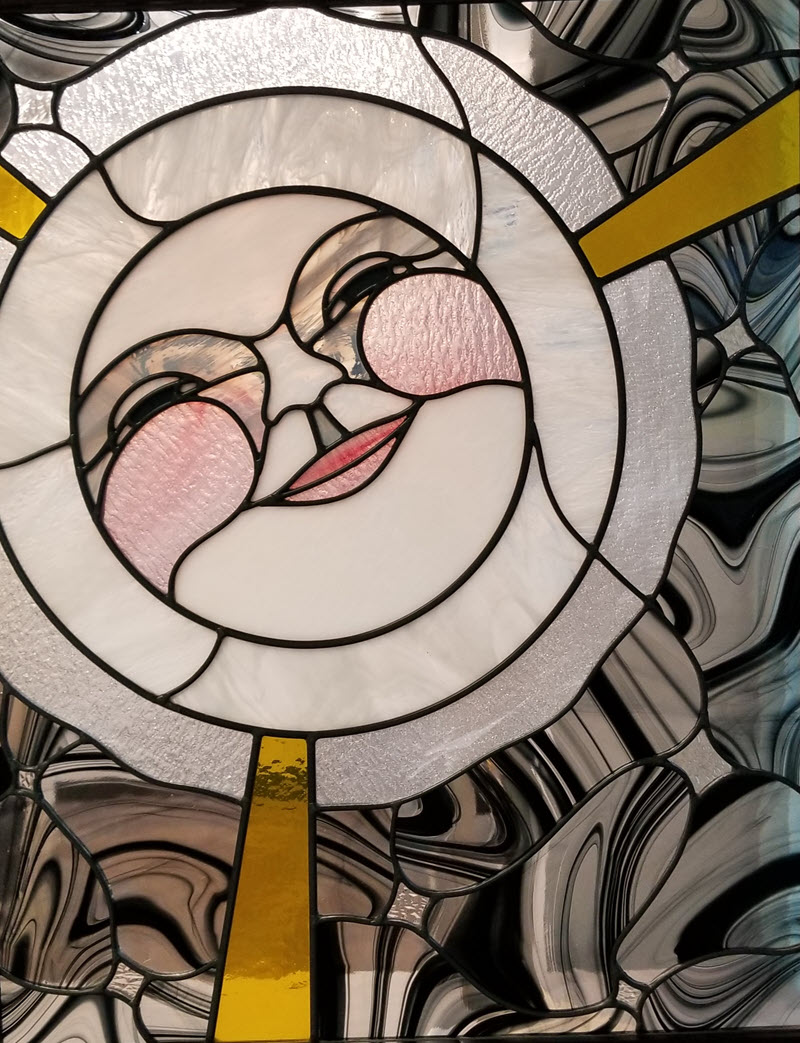 Lady in the Moon, a stained glass art piece by Classical Stained Glass